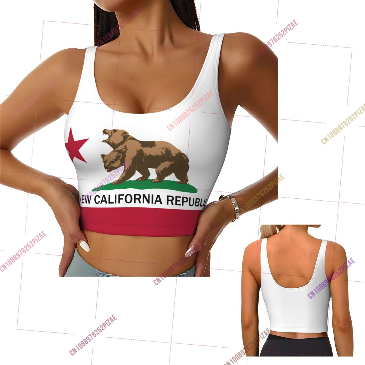 Yoga Fitness California - 2026 カリフォルニア旗女性スポーツブラクロップトップスポーツベストタンクトップ女の子女性ヨガジムランニングフィットネス