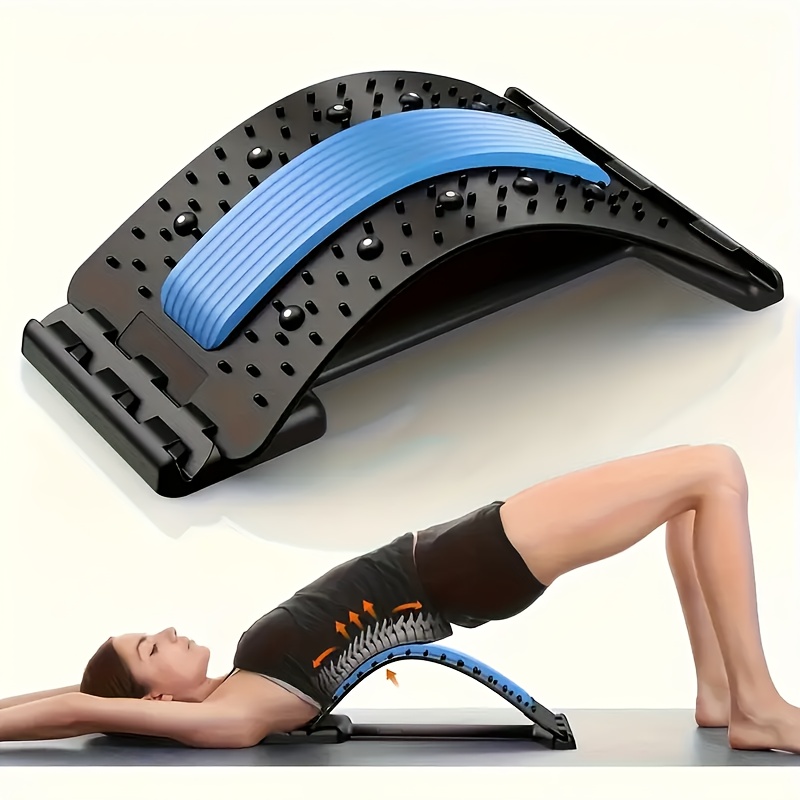 Posture Corrector Back - 4段階調節可能な背中ストレッチ＆姿勢矯正器。 人間工学に基づいた腰椎サポート、マッサージ機能付き、安全なグリップハンドル