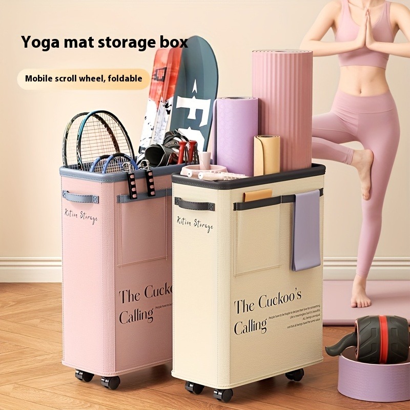 Yoga Fitness Wheel - ヨガマット収納バスケット（ホイール付き）、家庭用ランドリーハンパーオーガナイザー、狭いスペース用フィットネス機器ホルダー