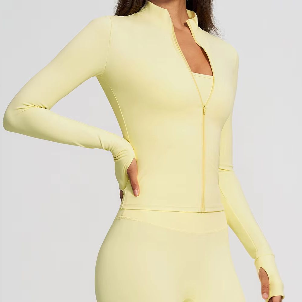 Fitness Yoga Only For Women - 女性用ジップフィットネスヨガシャツ長袖スポーツジャケット親指穴付きジムトッププッシュアップランニングコートワークアウト服シングルトップのみ