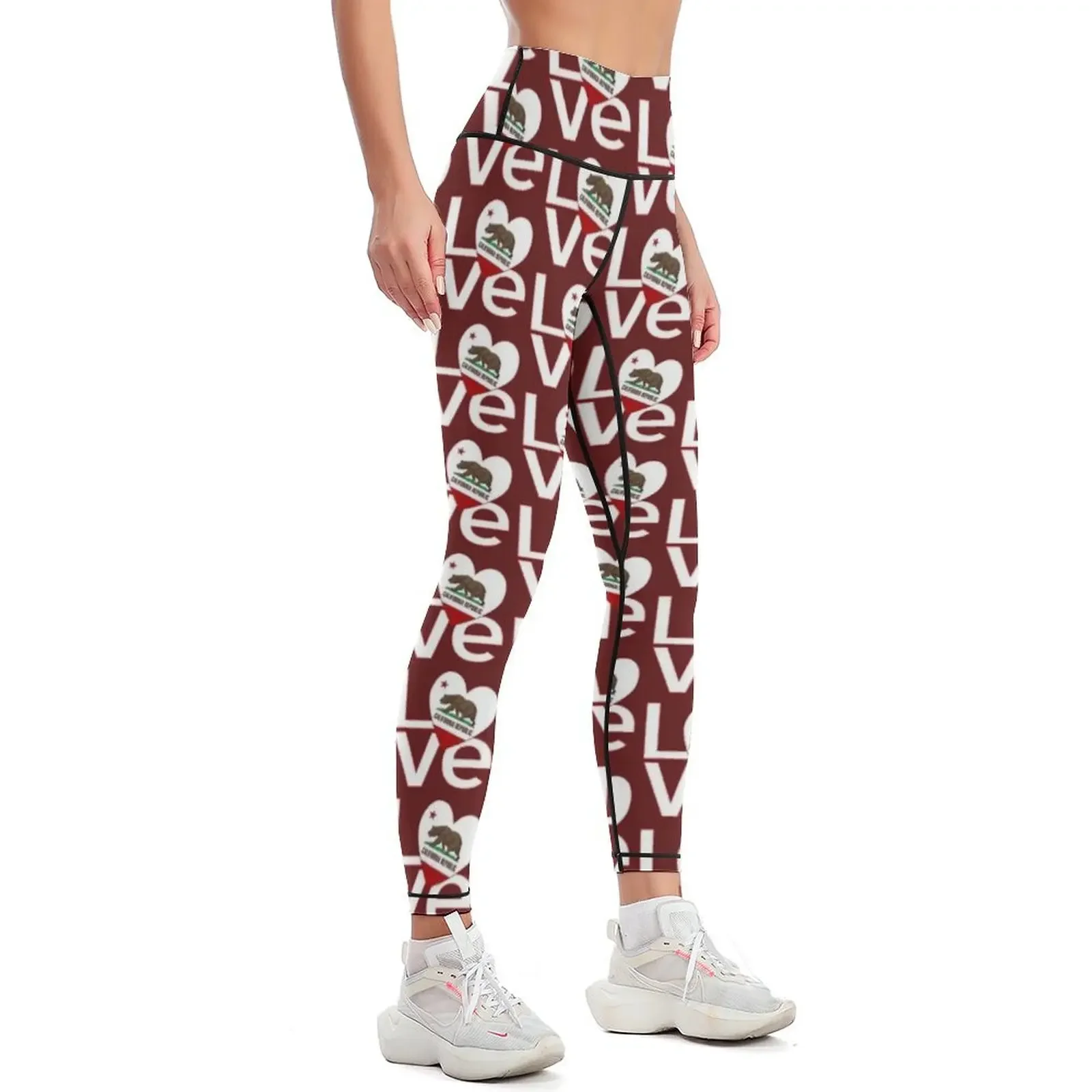 赤と白のカリフォルニアLOVEレギンス、女性用ハイウエストス - Yoga Fitness California のレビューと価格