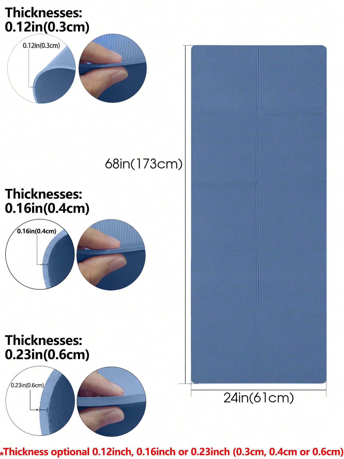 折りたたみ式ヨガマット ダークブルー 環境に優しいEVA素材 - Thick Yoga Mat のレビューと価格