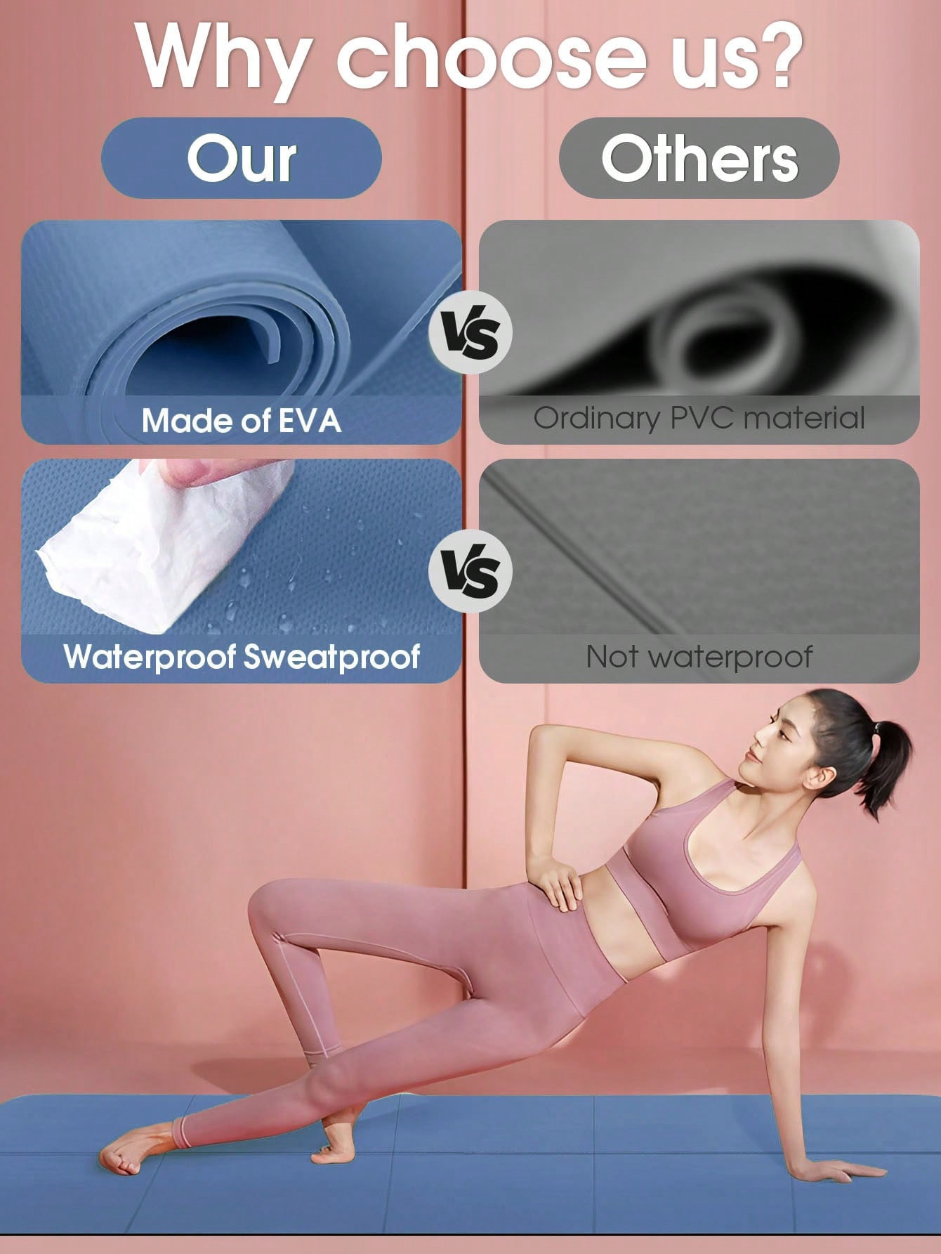折りたたみ式ヨガマット ダークブルー 環境に優しいEVA素材 - Thick Yoga Mat のレビューと価格